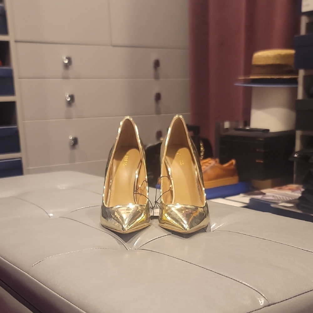 Express Shiny Gold Women's Heels